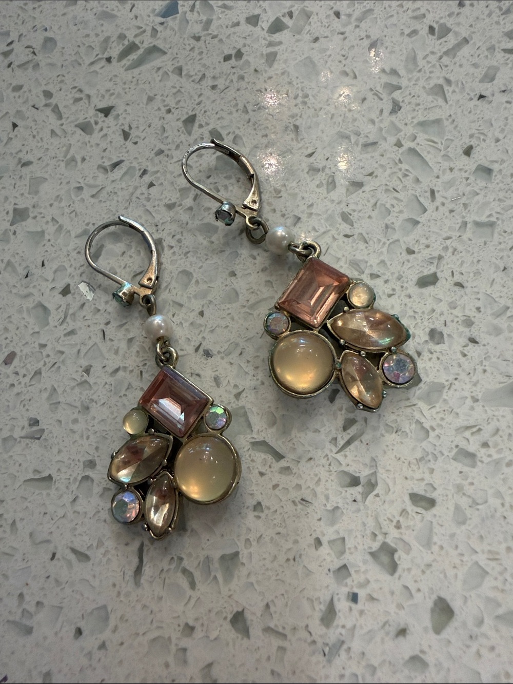 Betsey Johnson Pink and Opal-Tone Cluster Drop Earrings